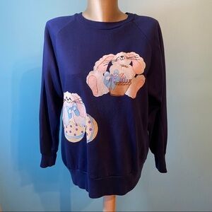Handmade painted Easter bunny women’s navy blue‎ sweatshirt in size medium